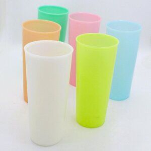 Tupperware Tumblers Set Of 6 Neon Pastel Colors 16 Oz BPA-Free Plastic Cups